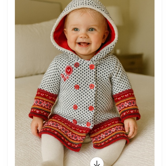 🔥CATIMINI🔥baby girl FAIR ISLE hoodied fleece lined coat sz 9 mo price firm!